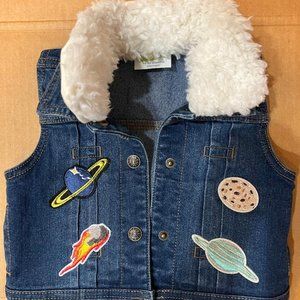 NWOT Unisex Infants Blue Jean Vest, Removable Collar, 18-24 mo., Planet Patches